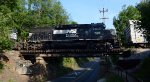 Trailing unit of NS yard jab E23 crosses Campbell Avenue on the Old Main Line.